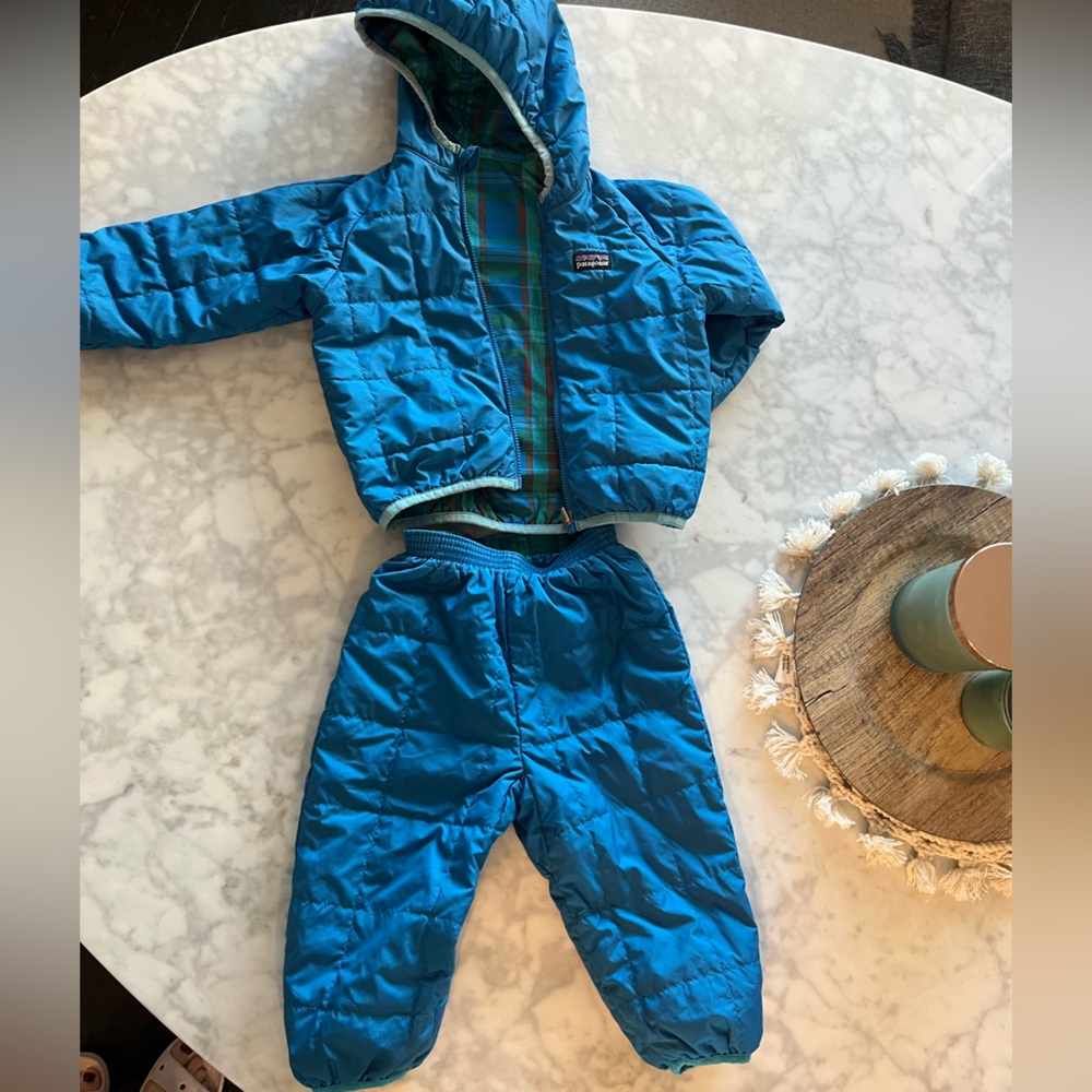 Patagonia Kids Blue Puffer Jacket and Pants Set